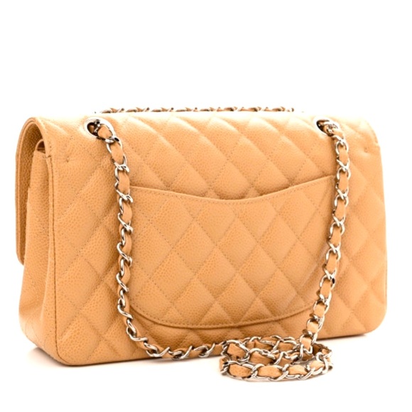 Chanel Classic Caviar Beige Caramel Medium Duble Flap Silver Chain Bag - Picture 2 of 14